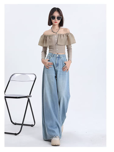 Nuovi <span class=keywords><strong>Pantaloni</strong></span> <span class=keywords><strong>Larghi</strong></span> da Donna 2026 <span class=keywords><strong>Neri</strong></span> e Grigi Stile Vintage Casual Streetwear Estivi con Bottoni a Vita Alta e Gamba Larga, Vestibilità Ampia e Drappeggiata, Lunghezza al Pavimento - Product Image 2