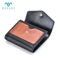 Dompet Pria MEYSHE Kulit Asli Berkualitas Tinggi Harga Pabrik Custom, 3 Lipat, RFID Blocking, dengan Tombol