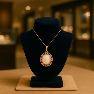 Yellow Gold <b>Necklace</b> with <b>Opal</b> Charm and Gemstone Halo Elevate your ensemble with this captivating yellow gold charm <b>necklace</b> - Product Image 1