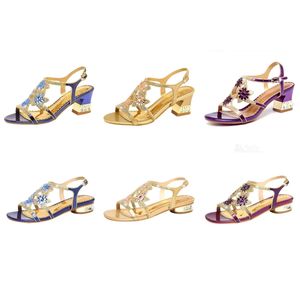 Sandalias de Mujer con Brillantina, Cristal, Lentejuelas y Joyas, Tallas Grandes, Tacón Acampanado, Puntera Abierta, Tacón Cuadrado, Sandalias Casuales de Uso Diario en PU con Pedrería - Product Image 1