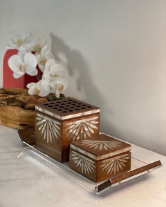 Quemador de incienso árabe con incrustaciones de perlas, mopa de incienso con incrustaciones de madera, hecho a mano, Eid Mubarak 2023 - Product Image 5