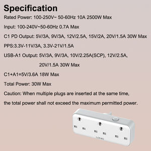 Per LDNIO SK3398 2500W ciabatta <span class=keywords><strong>in</strong></span> plastica 180 gradi girevole USB presa a muro di prolunga di ricarica rapida presa a muro per uso nel Regno Unito - Product Image 6