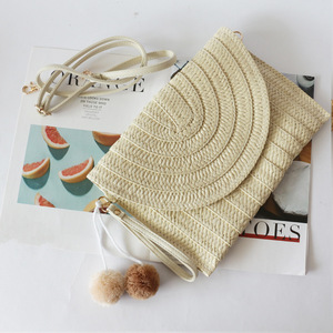 Sac à main d'été bohème personnalisé <span class=keywords><strong>en</strong></span> <span class=keywords><strong>paille</strong></span> tressée, sac de plage de luxe pour femme, <span class=keywords><strong>pochette</strong></span> de soirée, sac bandoulière à pompons - Product Image 6