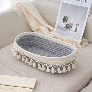 Çok Renkli Oval Püsküllü Pamuk Halat Örgülü Çevre Dostu Dayanıklı Yer Tasarruflu Modern Katlanabilir Saklama Sepeti Ev Düzenleme İçin - Product Image 5