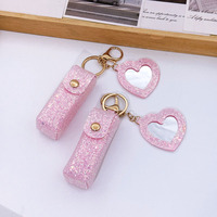 Porte-clés brillant pour rouge à lèvres avec miroir cœur, pochette portable pour baume à lèvres, breloque de sac, cadeau personnalisé pour la Saint-Valentin et les mariages