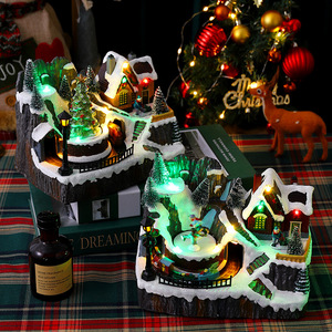 Décorations de Noël en résine, boîte à musique lumineuse avec Père Noël et train rotatifs, style européen, ornement de fête - Product Image 4