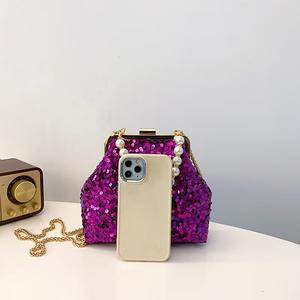 2024 New Bling Bling Women Fashion Sling <b>Bags</b> Shell Shaped <b>Sequined</b> Shoulder <b>Bags</b> With Pearl Handle Wholesale - Product Image 4