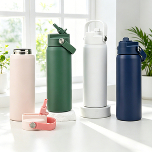Custom Logo Leak-proof Daily Use Double Wall 24oz Insulated Stainless Steel Water <b>Bottle</b> with <b>Straw</b> & Handle - Product Image 1