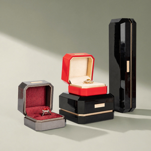 Zebopak Glossy Black Octagon Lacquer <b>Jewellery</b> <b>Box</b> Set with Orange Velvet and Gold Trim Christmas Holiday Gift Supplier - Product Image 2