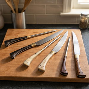 Ensemble de couteaux de cuisine médiévaux en acier inoxydable, 2 pièces, avec manches en bois, design ambidextre, Pakistan - Product Image 3