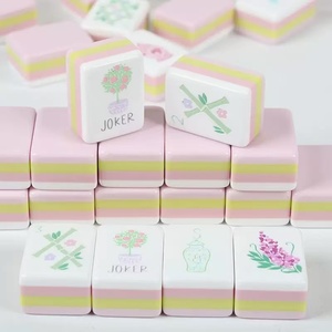 Pastel Pink <b>Mahjong</b> Tiles Floral Printed <b>Mahjong</b> <b>Set</b> Tabletop Game Pieces for Family Entertainment - Product Image 1