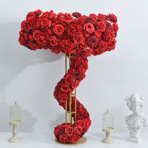 Professional XinQi Luxury Wedding Arrangement Decor Customized Artificial Silk 4ft Tall Red <strong>White</strong> <strong>Hanging</strong> Rose Flower Table - Product Image 2