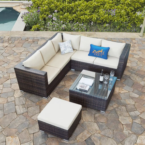 Sofá de exterior blanco de ratán gris lavado Seccional de bajo nivel, sofá de aluminio moderno, aspecto cuadrado, muebles de exterior para Patio, juegos de sofás - Product Image 2