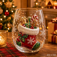 Verre à vin en verre borosilicate de Noël, motif Père Noël et bonhomme de neige, verre à boire résistant à la chaleur, décoration de table de Noël, cadeau de fêtes