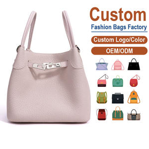 Sac seau pour femme en cuir véritable de haute qualité - Sac à main tendance en forme de panier, texture litchi, fermeture à cordon, pur coton - Product Image 1