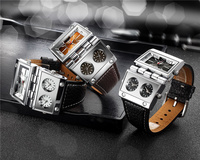 Oulm 9525 Quartz mâle hommes grande taille mode horloge extérieure trois fuseaux horaires montres de sport en cuir véritable montre Relogio Masculino
