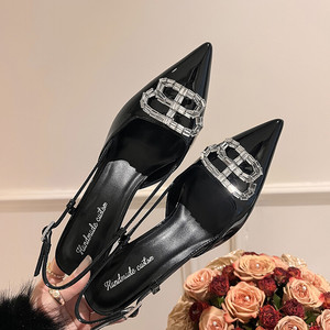 <span class=keywords><strong>Escarpins</strong></span> de style western B-Style 2025 personnalisés en cuir verni <span class=keywords><strong>noir</strong></span> pour <span class=keywords><strong>femme</strong></span>, talon aiguille de 9 cm, à enfiler, bout pointu, scintillants - Product Image 1
