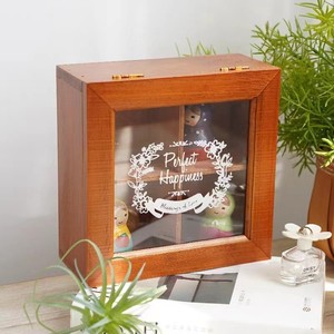 <b>Vintage</b> Solid Wood Jewelry <b>Box</b> Square 15x15x6cm Glass Lid Engraved Display Stand Watch Storage Desktop Organizer - Product Image 4