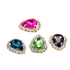 Strass en forme de goutte d'eau avec bordure à griffes, 4 trous, base argentée, accessoires de bijouterie DIY, décorations en cristal de verre pour couture à la main - Product Image 5