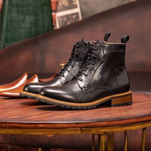 Botas de Cuero Hechas a Mano Impermeables de Moda Otoñal, Parte Superior de Piel de Vaca, Transpirables, Antideslizantes, con Aumento de Altura, Talla Grande, para Hombre de Negocios - Product Image 6