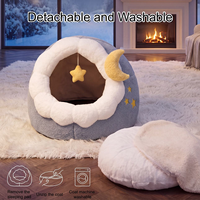 Nouveau Lit pour Animaux de Compagnie Semi-circulaire Moderne en Coton Chaud, Nid Douillet Antidérapant pour Petits Chiens et Chats, Motif Étoile