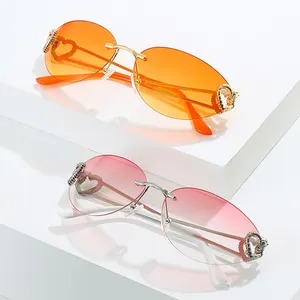 2024 Y2K Millennium Spicy Girl Style Concave Shaped Sunglasses Trend Frameless Metal Sunglasses Oval Glasses