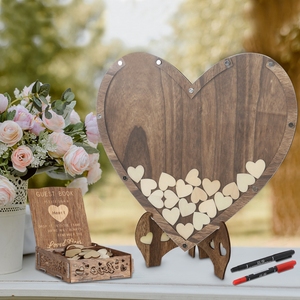 <span class=keywords><strong>Libro</strong></span> de invitados de boda: Cartel de decoración de <span class=keywords><strong>libro</strong></span> de invitados de madera rústica con corazones y soporte de 88 piezas, caja de almacenamiento para recepciones de boda - Product Image 4