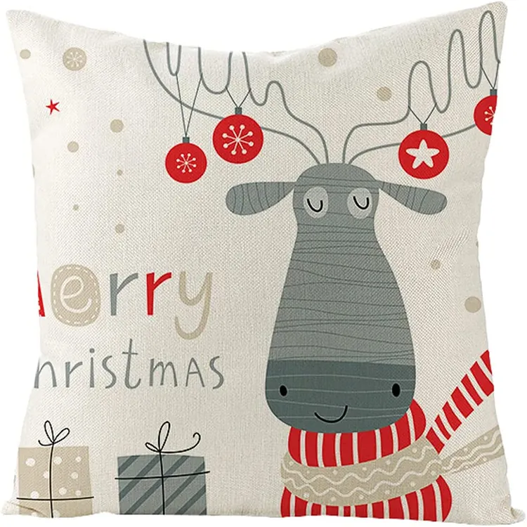 Custom White Cushion Linen Pillow Cover Christmas Pattern for Sofa