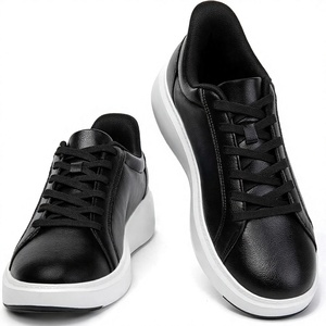 <b>Black</b> Genuine Leather Walking Shoes Lace Up Round Toe Casual <b>Sneakers</b> Cushioned Rubber Sole for <b>Men</b> Women - Product Image 2