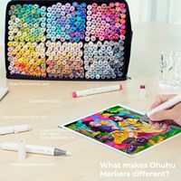 Ohuhu Marqueurs à Alcool 320 Couleurs avec Doubles Pointes Pinceau et Biseautée, Marqueurs d'Art, + 1 Mélangeur Incolore à Base d'Alcool