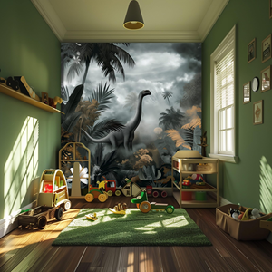 Sfondo minimalista del cartone animato della stanza dei bambini del dinosauro disegnato a mano - Product Image 1