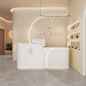 High-end Customizable Color Shape Modern Wood Reception <b>Desk</b> Multiple Storage Functions for Salon Hotel Office Commercial - Product Image 6