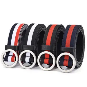 E371 New Style Women Fabric 3colors Stripe Canvas Waistband Without Hole Round Metallic Buckle Leather Pin Buckle Belts