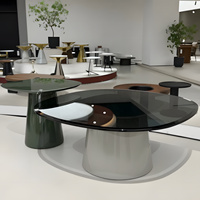 Ensemble de table basse et table d'appoint en verre trempé carré minimaliste italien, mobilier de salon moderne minimaliste de luxe léger avec structure en métal
