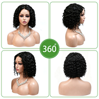 Wig Rambut Asli Deep Wave 4x4 Lace Closure Stok Besar, Kepadatan 210% Warna Hitam Alami Burgundy, Wig Keriting Bob Rambut Asli untuk Wanita