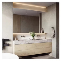 Meuble-lavabo mural moderne en bois massif, résistant à l'eau, avec miroir LED et vasque en céramique – Idéal pour hôtels et chambres à coucher – Nouvelle collection en promotion