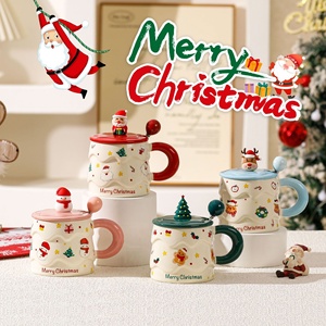 Creative Cartoon Christmas <b>Ceramic</b> <b>Mug</b> Set <b>with</b> <b>Lid</b> High Temperature Resistant Microwave Safe China Household Drinking Cup Gift - Product Image 1