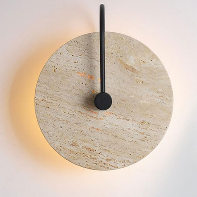Retro Round Natural Stone Wall Lamp Art Decoration Wall Light Minimalist Travertine Wall Light for Bedroom Dining Room