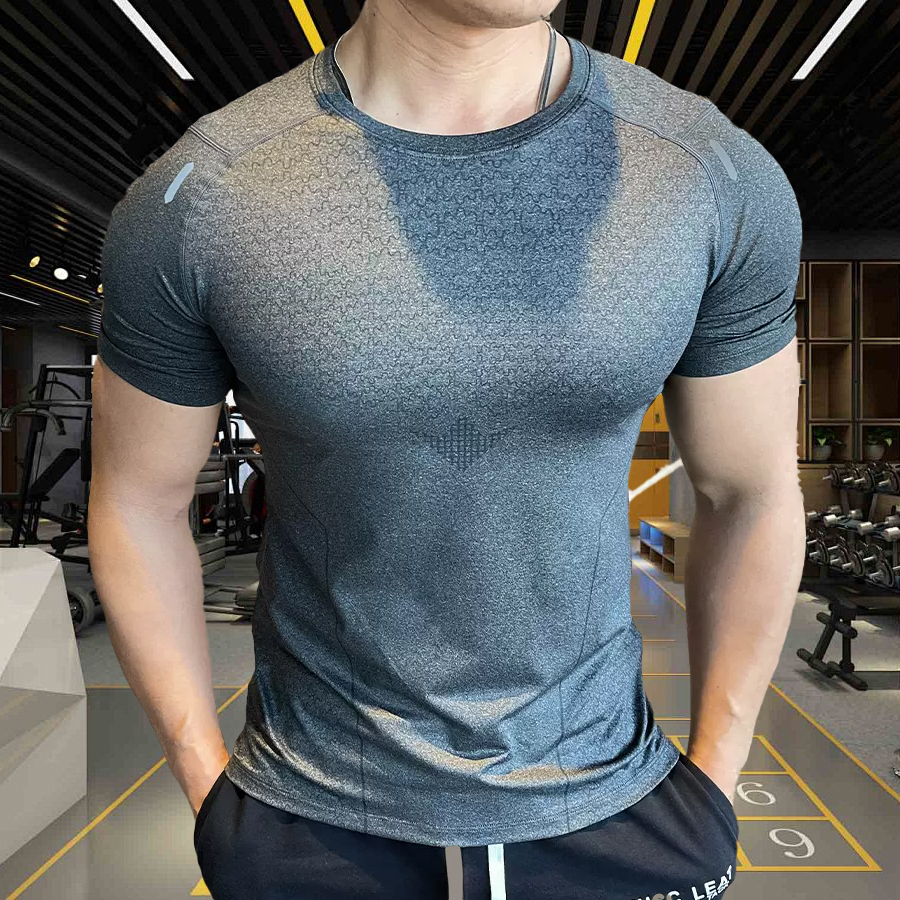 T-shirt musculation compression manches courtes respirant col rond homme - noir DOMYOS