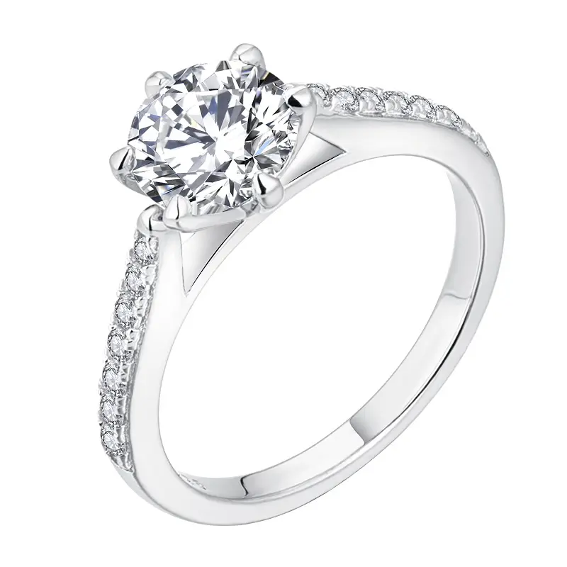 Handmade round cut Moissanite Engagement Ring Promise Ring 18k white gold ring diamond sterling silver jewellery