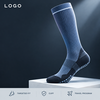 Chaussettes de compression de voyage pour mollets, bleu marine, compression graduée, soutien sportif pour mollets, production en gros, évaluation des motifs, calibrage des tailles