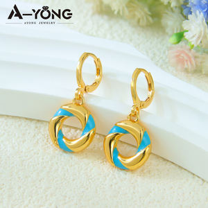 Elegante y único conjunto de joyas de cobre chapado en oro de 18 quilates para mujer, venta al por mayor, goteo de aceite azul, joyería de moda 2025 - Product Image 4