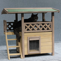 Maison pour chat de luxe écologique en bois et métal, avec terrasse et escalier, résistante aux intempéries, design élégant, pour l'extérieur