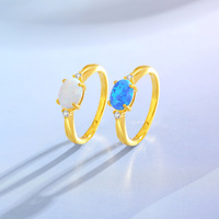 Bague ovale en opale bleue et blanche de marque JX, très vendue, pour femmes, en argent S925, style rétro luxueux, plaqué or 18 carats, électroplaqué