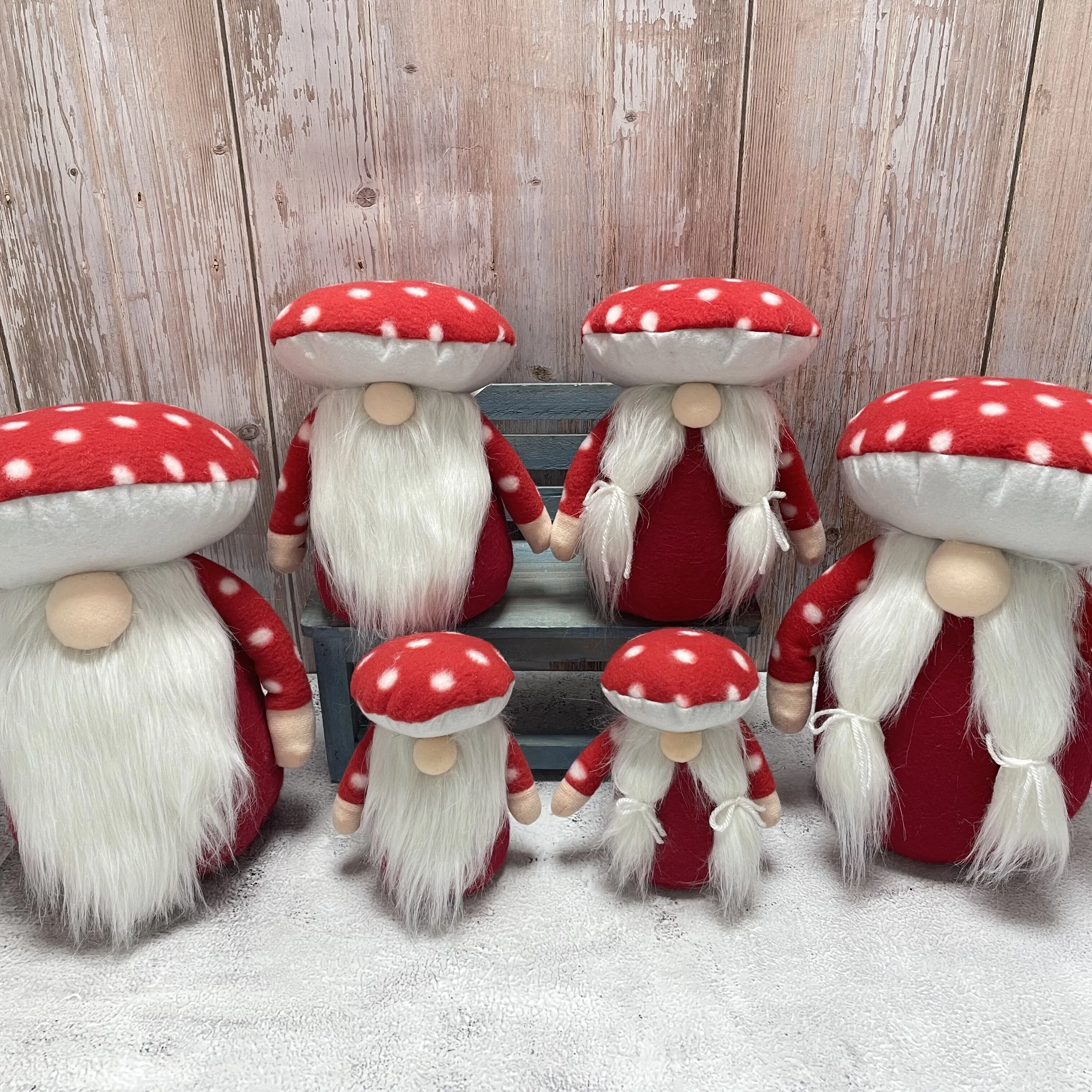 BPJ Xmas Handmade Faceless Plush Stuffed Christmas Ornaments Santa Doll Elf Decorations Gnome Red Mushroom Hat Sitting Elf