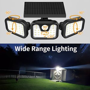 PIR Bewegungs sensor Solar Flutlichter IP65 Wasserdicht 3 Köpfe 3 Modi 74Led Garten lampe Solar Wand leuchte Sicherheits lampe - Product Image 5