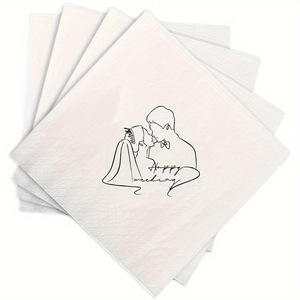 Großhandel 50-teilige Packung "Happy Wedding" Weiße Hochzeit Tisch dekoration Papiers ervietten - Product Image 3