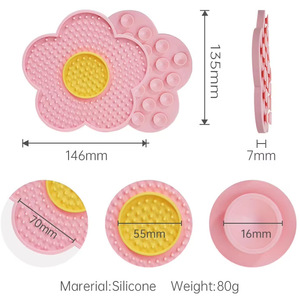 Floral Silicone Feeding Mat For Cats Slow Eating Puzzle Pet Licking Pad Pink With Yellow Center - Product Image 5