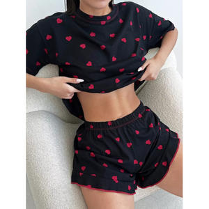 Abbigliamento da notte in due pezzi Casual dimagrante estivo da donna a manica corta morbida con collo a cuore con stampa dolce e piccante - Product Image 6