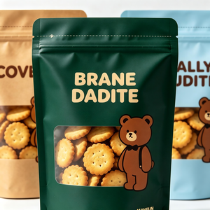 MANSUN Custom Printed Stand Up <b>Pouch</b> Cookie Packaging Resealable Zipper Top Food Bag Green Blue Bear Design - Product Image 5